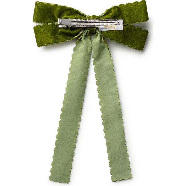 Opaline Velvet Scalloped Long Tail Clip, Olive