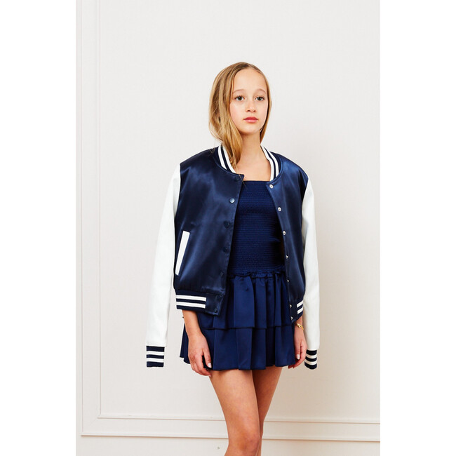 Valley Satin Varsity Jacket Navy & White