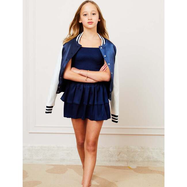 Valley Satin Varsity Jacket Navy & White