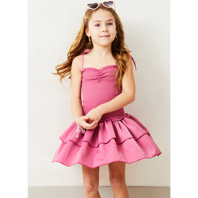 Lola Rose Satin Smocked Ruffle Dress