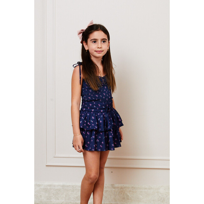 Georgia Navy Rose Satin Smocked Top