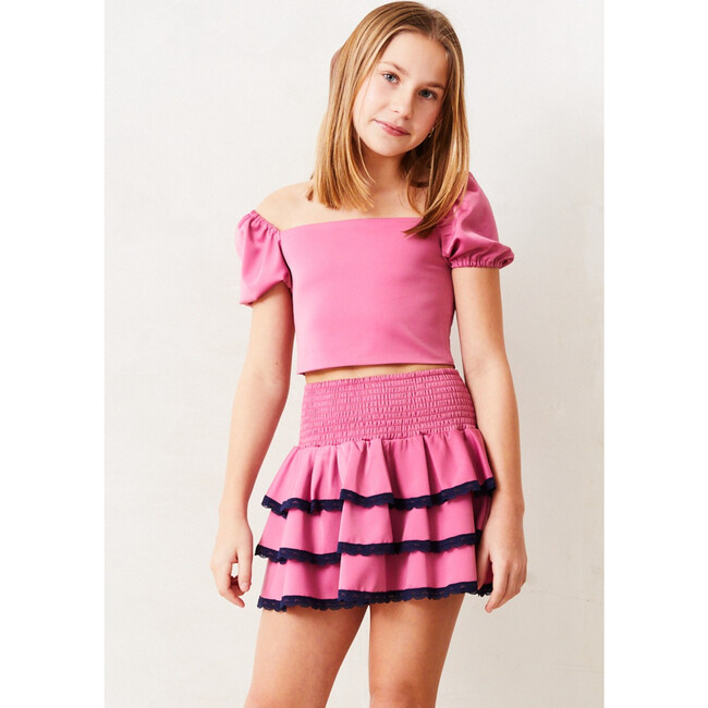 Gemma Satin Rose Mini Skirt with Navy Lace