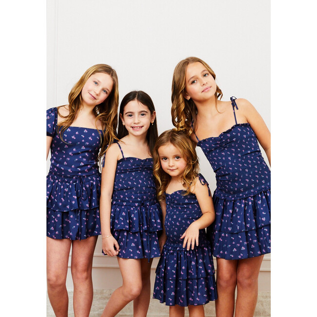 Georgia Navy Rose Satin Smocked Top