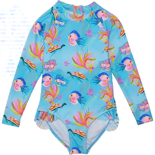 Sustainable Leg Frill Surf Suit, Kaleido Fish - One Pieces - 1
