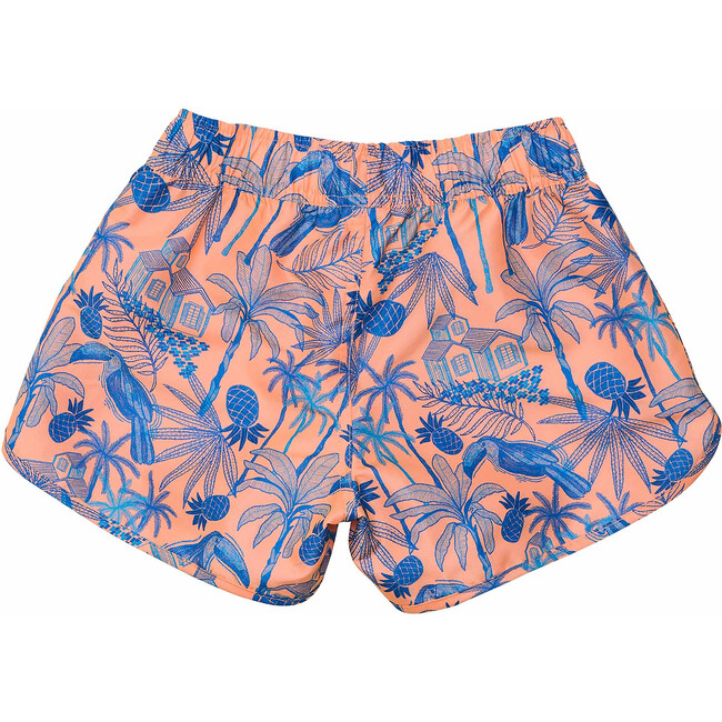 Girls Sustainable Flat Front Side Cut Drawstring Board Shorts, Tropicana Vacay