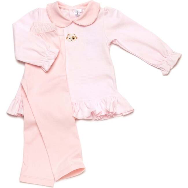 Spotted Puppy Pima Tunic Set, Lt Pink Mini Stripe/Lt Pink