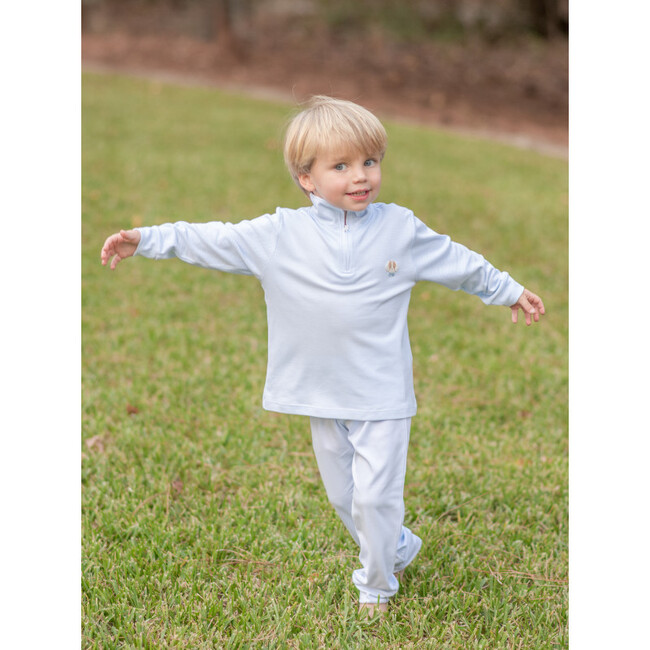 Spotted Puppy Half Zip Baby Pullover Set, Lt Blue Mini Stripe