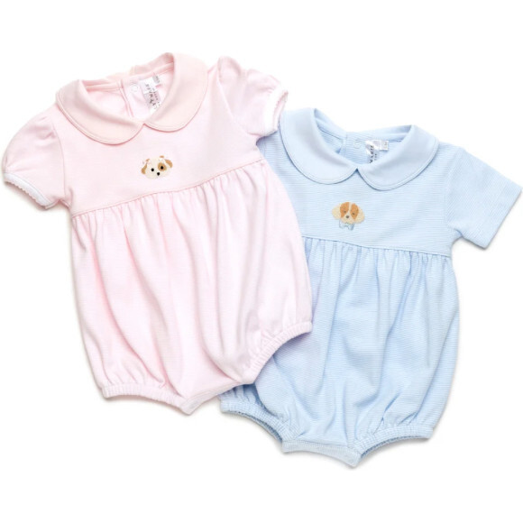 Spotted Boy Puppy Pima Bubble, Lt Blue Mini Stripe - Rompers - 3