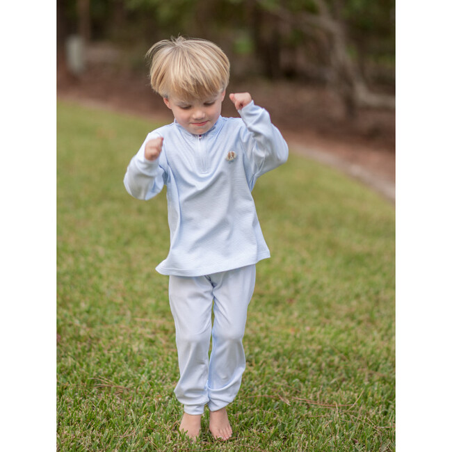 Spotted Puppy Half Zip Pullover Set, Lt Blue Mini Stripe - Mixed Apparel Set - 3