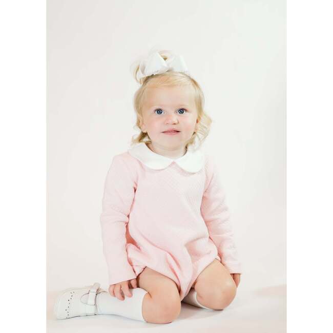 Diamond Quilt Long Sleeve Pima Bubble, Lt Pink - Rompers - 3