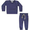 Crewneck Terry Jogger Pant Sweatsuit Set, Indigo Blue - Mixed Apparel Set - 1 - thumbnail