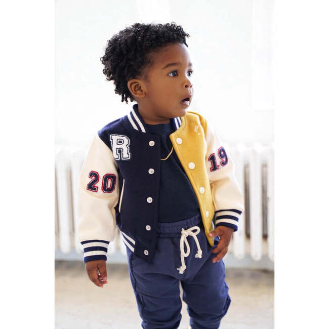 Signature Varsity Letterman Jacket, Navy Mustard - Jackets - 3