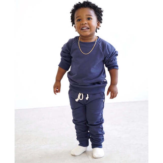 Crewneck Terry Jogger Pant Sweatsuit Set, Indigo Blue - Mixed Apparel Set - 3