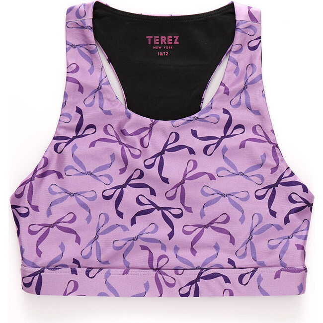 Girls Hi-Shine Sports Bra, Purple Bows