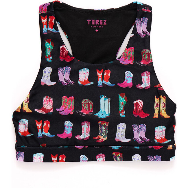 Girls Hi-Shine Sports Bra, Cowgirl Boots on Black