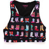 Girls Hi-Shine Sports Bra, Cowgirl Boots on Black - Bras - 1 - thumbnail