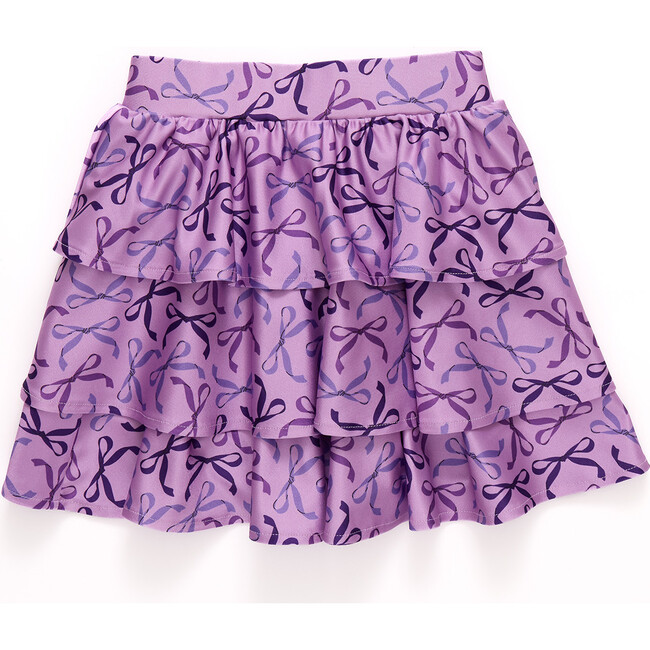 Girls Hi-shine Tiered Skirt, Purple Bows
