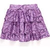 Girls Hi-shine Tiered Skirt, Purple Bows - Skirts - 1 - thumbnail