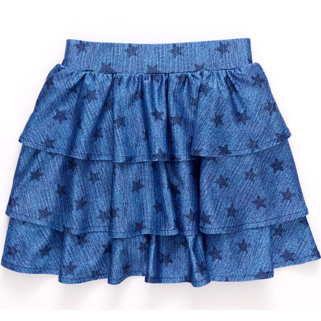 Girls Hi-Shine Tiered Skirt, Star Denim