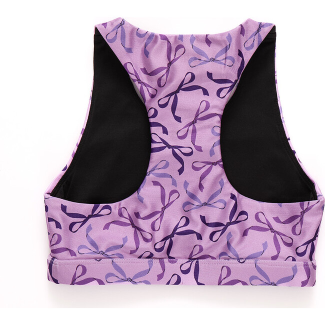 Girls Hi-Shine Sports Bra, Purple Bows - Bras - 3