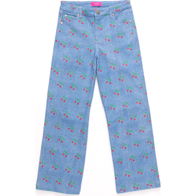 Girls Twill Pant, Cherries on Denim