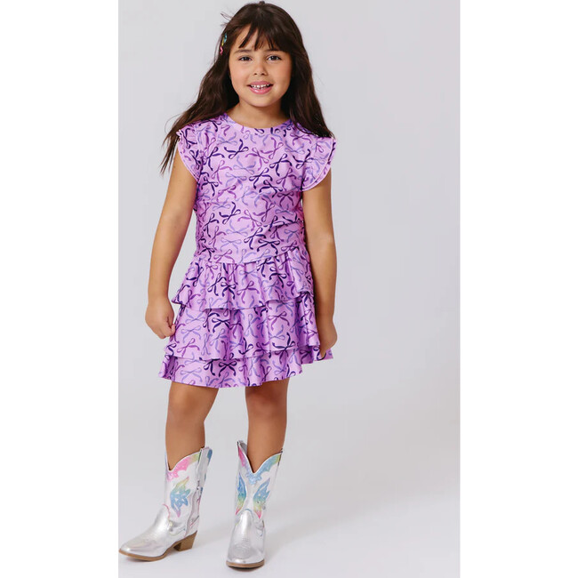 Girls Hi-shine Tiered Skirt, Purple Bows