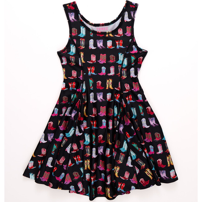 Girls Skater Dress, Cowgirl Boots on Black