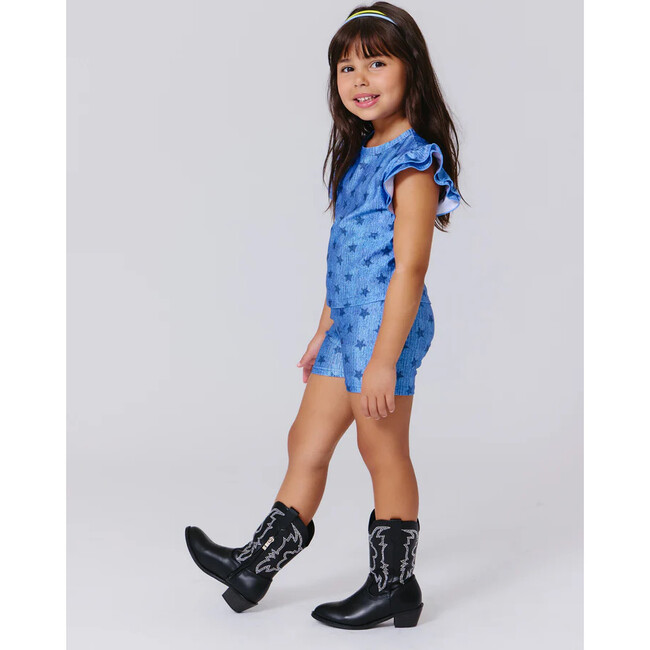 Girls Hi-Shine Ruffle Crop Top, Star Denim