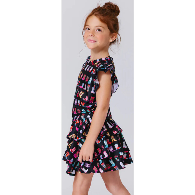 Girls Hi-Shine Ruffle Crop Top, Cowgirl Boots on Black
