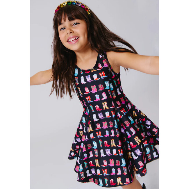 Girls Skater Dress, Cowgirl Boots on Black