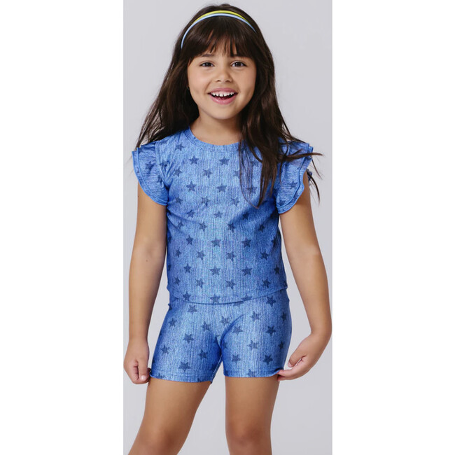 Girls Hi-Shine Ruffle Crop Top, Star Denim - Tank Tops - 3