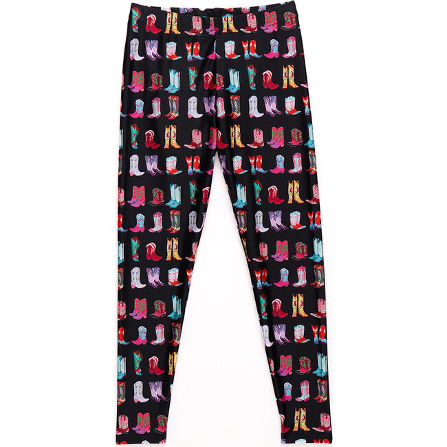 Girls Hi-Shine Leggings, Cowgirl Boots on Black