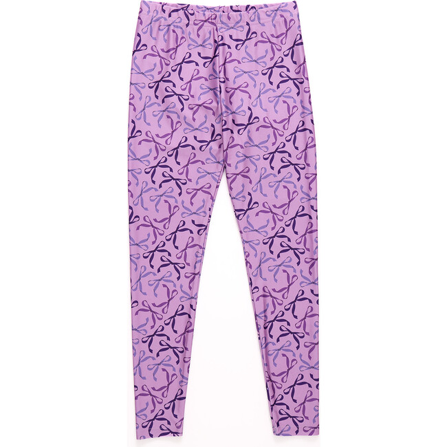 Girls Hi-Shine Leggings, Purple Bows