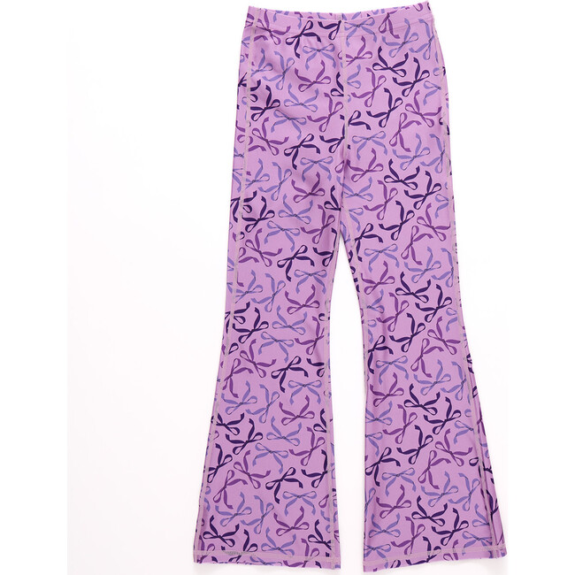 Girls Hi-Shine Flare Legging, Purple Bows