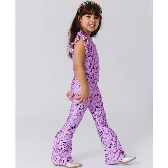Girls Hi-Shine Flare Legging, Purple Bows