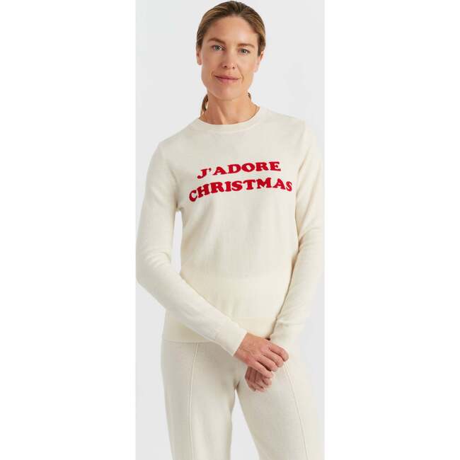Wool-Cashmere J'adore Christmas Sweater, White
