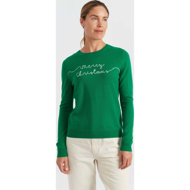 Wool-Cashmere Merry Christmas Sweater, Jolly Green