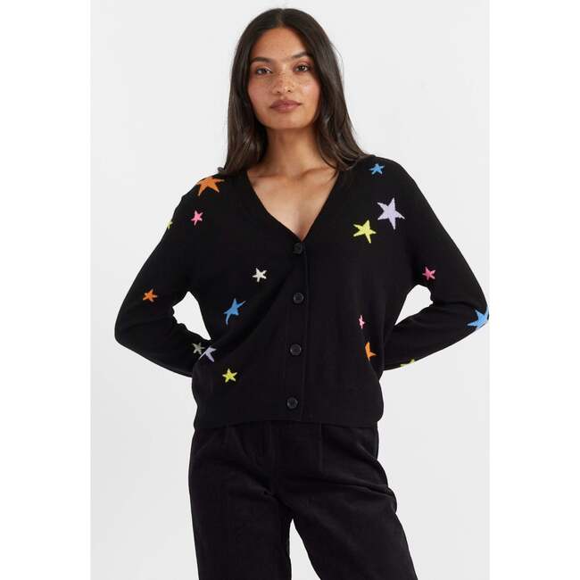 Wool-Cashmere Star Cardigan, Black Multi