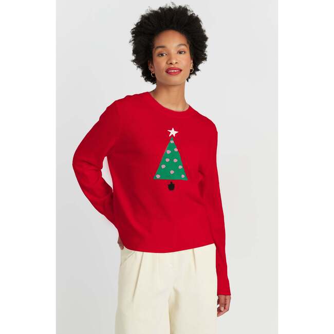 Wool-Cashmere Xmas Tree Sweater, Velvet Red