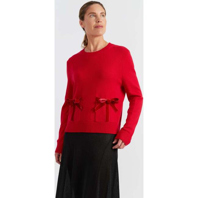 Wool-Cashmere Velvet Bow Sweater, Velvet Red