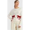 Wool-Cashmere Velvet Bow Sweater, Cream - Sweaters - 1 - thumbnail