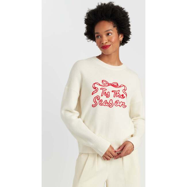 Wool-Cashmere Tis The Season Sweater, Cream