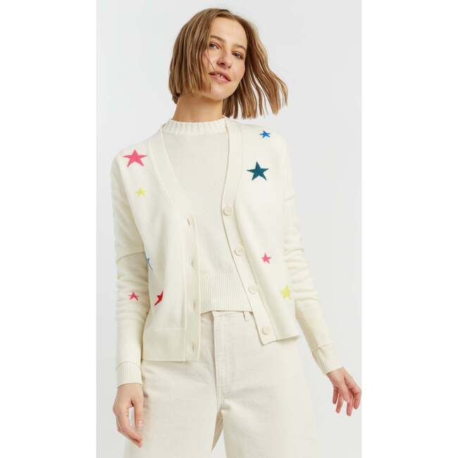 Wool-Cashmere Star Cardigan, Cream
