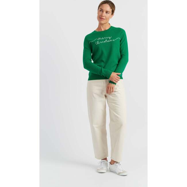Wool-Cashmere Merry Christmas Sweater, Jolly Green