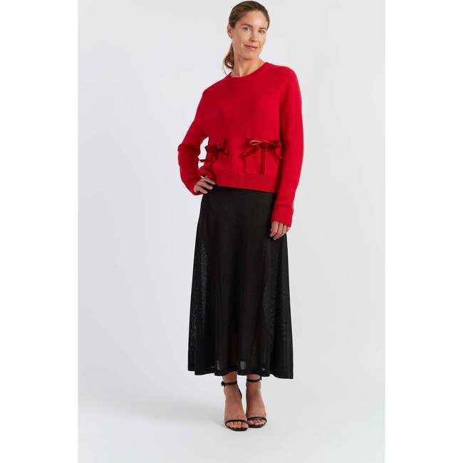 Wool-Cashmere Velvet Bow Sweater, Velvet Red