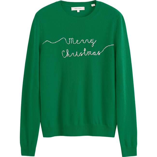 Wool-Cashmere Merry Christmas Sweater, Jolly Green - Sweaters - 3