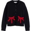Wool-Cashmere Velvet Bow Cardigan, Black - Sweaters - 3