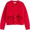 Wool-Cashmere Velvet Bow Cardigan, Velvet Red - Sweaters - 3