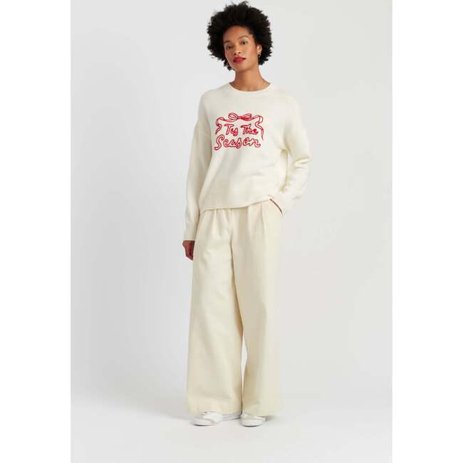 Wool-Cashmere Tis The Season Sweater, Cream