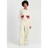 Wool-Cashmere Velvet Bow Cardigan, Cream - Sweaters - 2